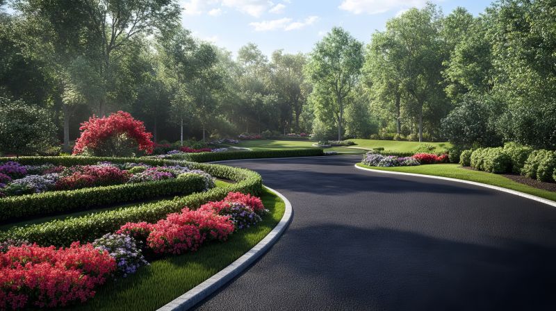 Blacktop Driveway with Landscaping